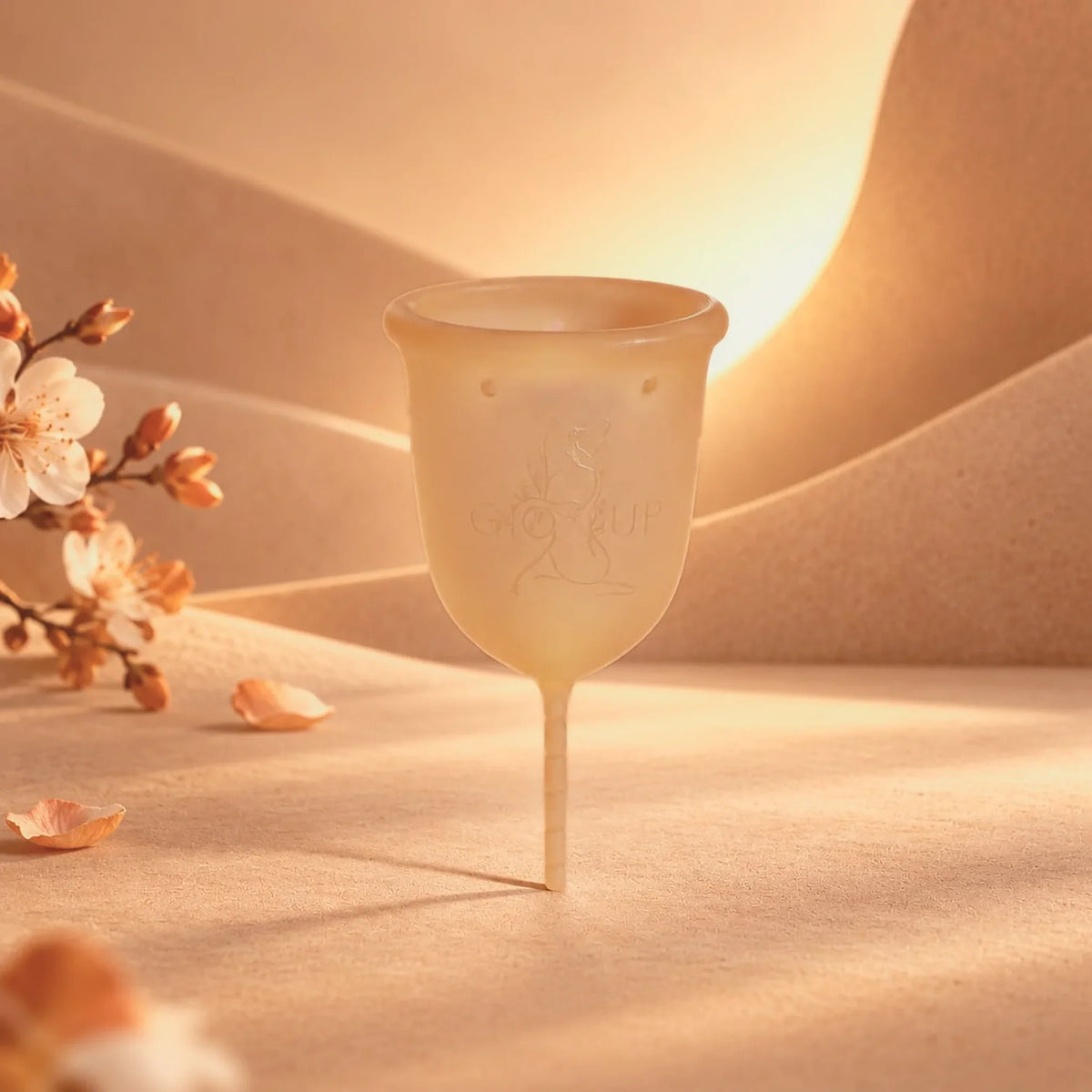GIOCUP® Amber menstrual cup with cherry blossoms