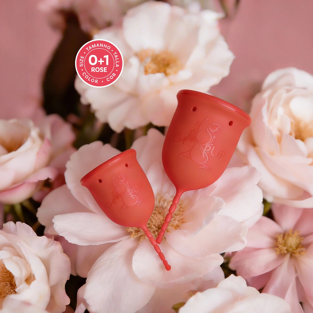 Kit GIOCUP® con dos copas menstruales Rose, tallas 0 y 1