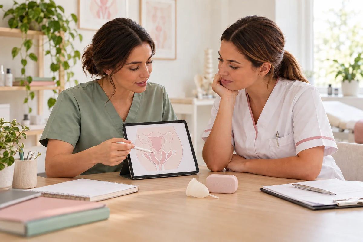 Profissional de saúde com o copo menstrual GIOCUP®